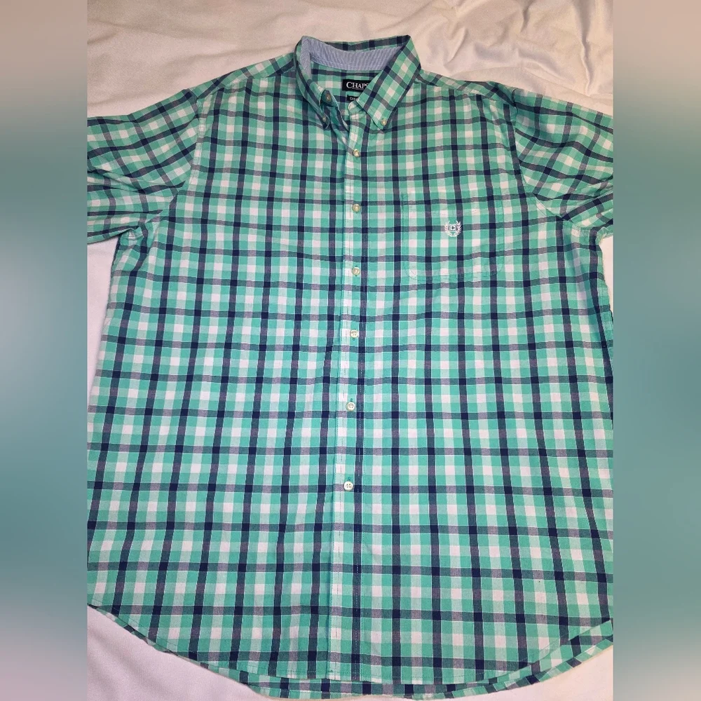 Chaps Long Sleeve Button Down Sunset Green Plaid Shirt- Men's Size XLT